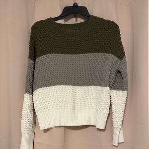Steve Madden Olive, Gray & White Colorblock Waffle Knit Crew Sweater